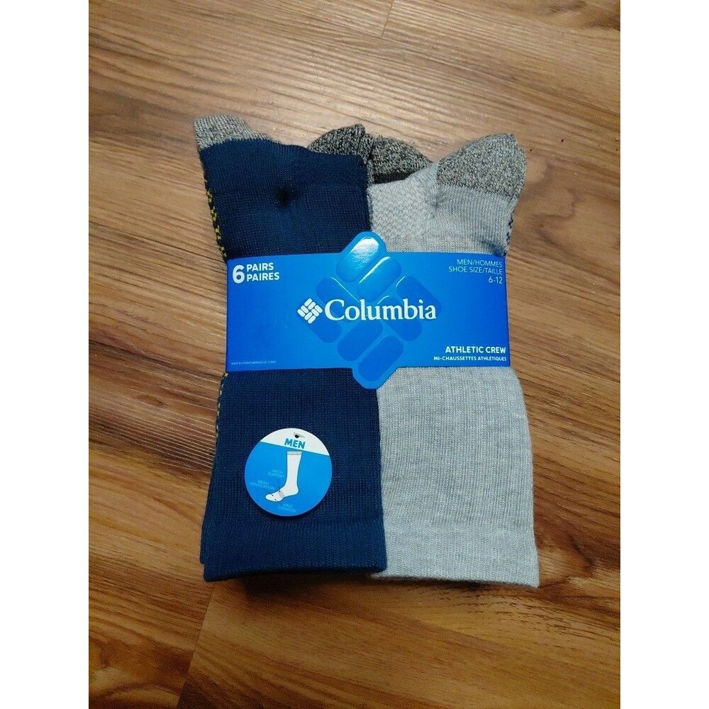 Men's Columbia Athletic Crew Socks 6 Pairs Six Pack Multi Color Shoe Size 6-12